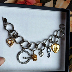 Vintage GUESS Mixed Metal with Crystal Rhinestone Charm Bracelet